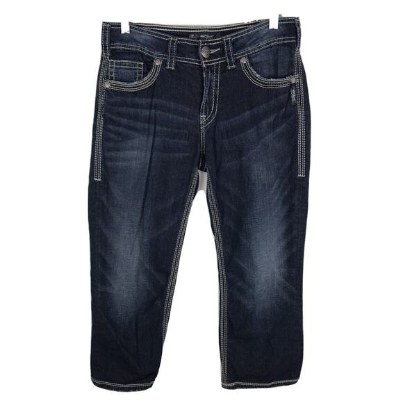 Silver Jeans Women’s Size‎ 28 Suki Surplus Capri Mid Rise Dark Wash Thick Stitch - Picture 1 of 8